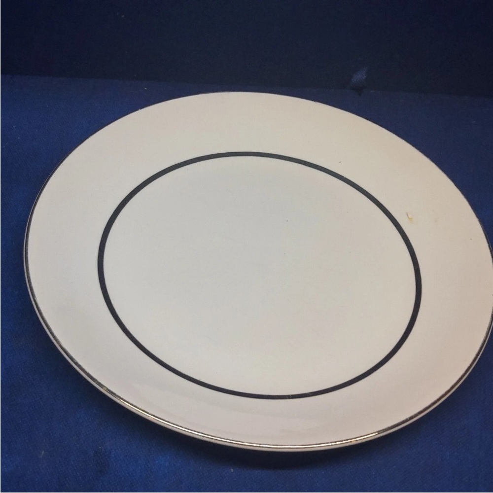 Classic White Dinner Plate with Black Band and Silver Rim